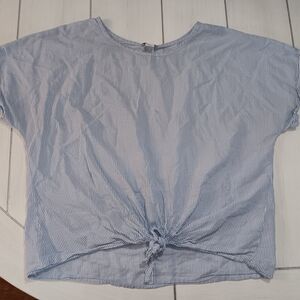 Women's Large J. Crew Blue & White Striped Tie Front Top